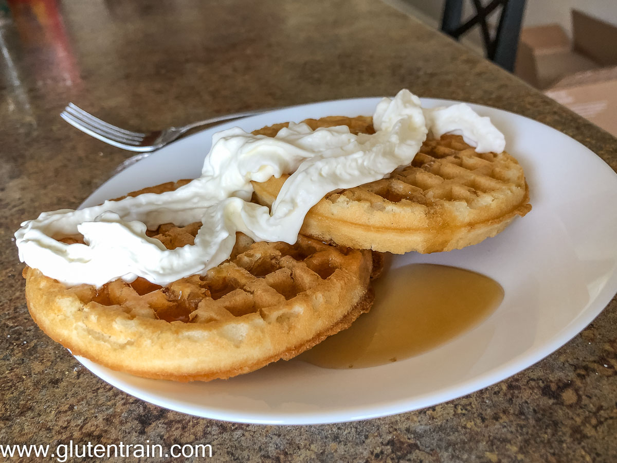 Waffles with syrup and cream